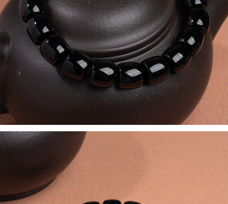 zensoullab Natural Straight-Cut Black Agate Dzi Bead Bracelet Fashion Versatile Unisex Couple Style Single Circle Medicine Tablet Bracelet In Stock