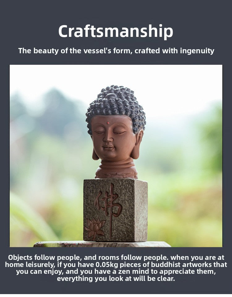 zensoullab New Chinese Style Ceramic Buddha Head Zen Ornament Home Entrance Crafts Fish Tank Landscaping Antique-like Tathagata Buddha Statue