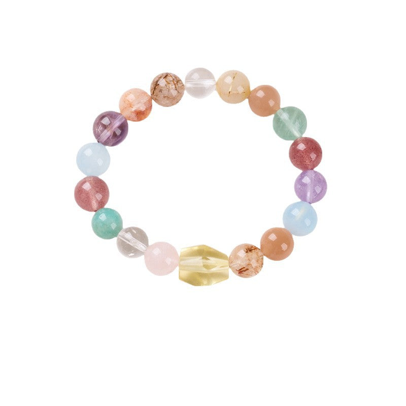 zensoullab Natural 10MM Rainbow Multi-Gemstone Crystal Bracelet Yellow Crystal Red Agate Flower Aquamarine High-End Crystal Bracelet