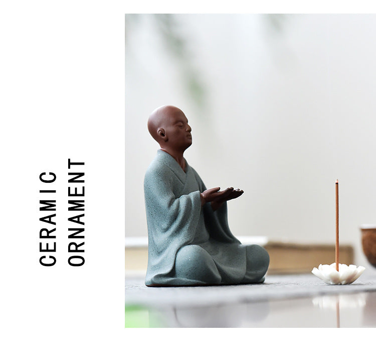 zensoullab Zen Ceramic Little Monk Desktop Decoration New Chinese Style Living Room Entrance Figure Soft Decoration Tea Table Tea Pet Premium Ornament