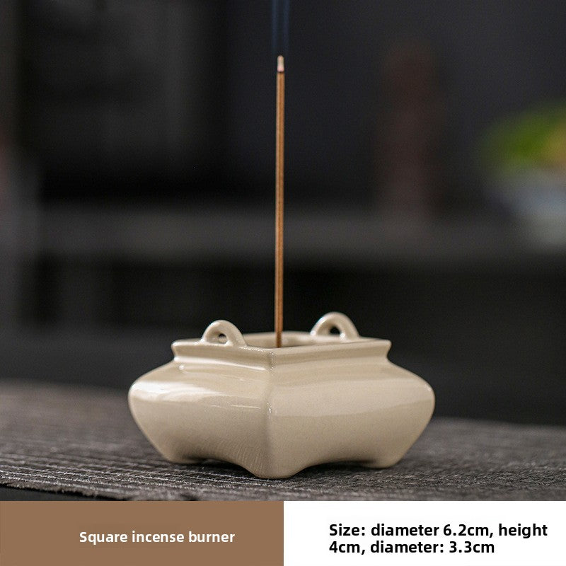 zensoullab Chinese Style Ceramic Incense Burner Tea Room Home Use Offering Four-Legged Incense Burner Portable Desktop Incense Holder Incense Ceremony Zen Ornament