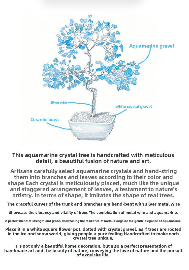 zensoullab Natural Aquamarine Crystal Raw Stone Tree of Life Wealth-Attracting Desktop Office Ornament Crystal Craft