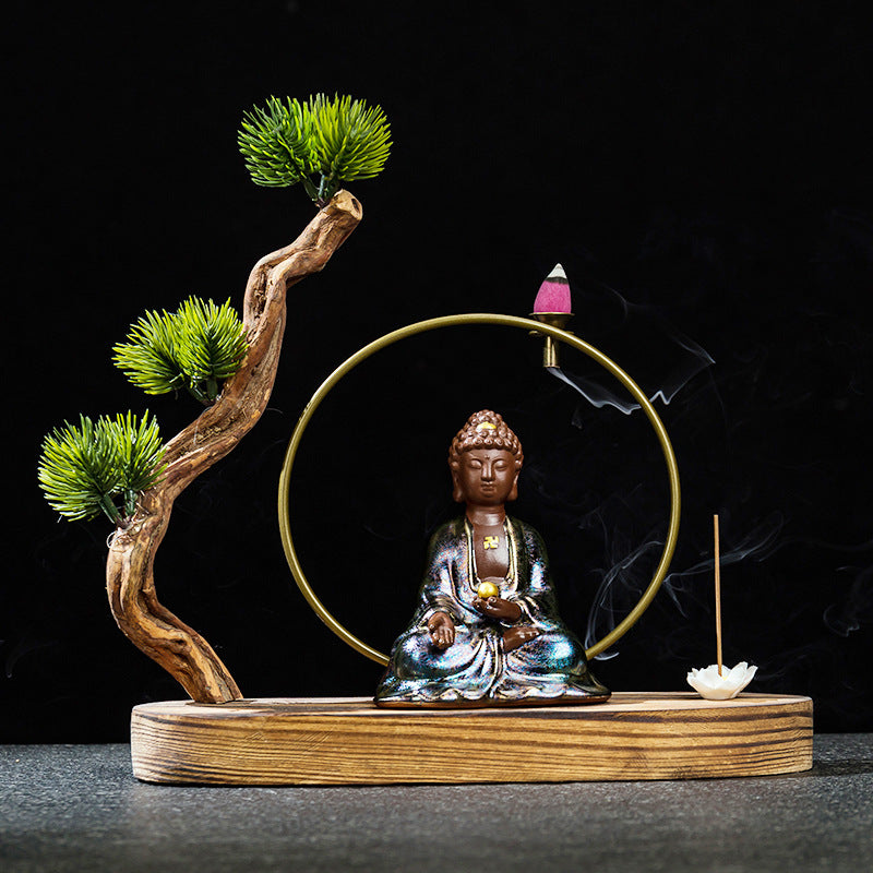 zensoullab Premium Retro Ceramic Buddha New Chinese Style Ornament Zen Tea Pet Home Living Room Desktop Tea Room Car Decoration