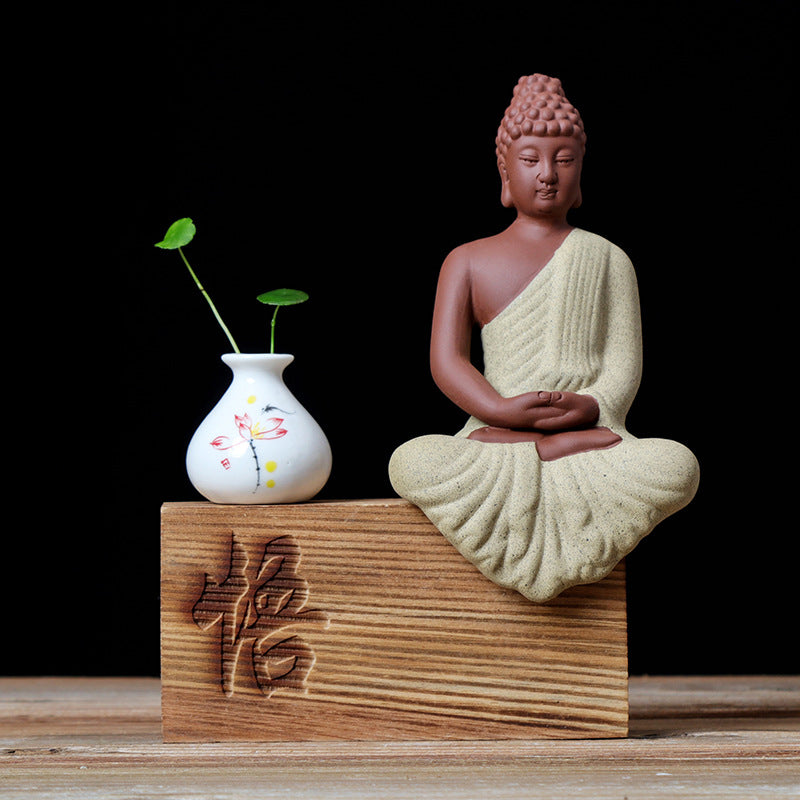 zensoullab Zen Character Figurine Purple Clay Buddha Statue New Chinese Style Home Decor Office TV Cabinet Entrance Decoration