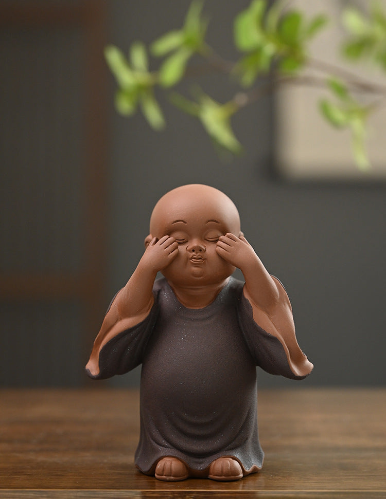 zensoullab Cute Purple Clay Four Little Monks Tea Pet Tea Tray Accessories Ceramic Little Novice Zen Home Living Room Decoration