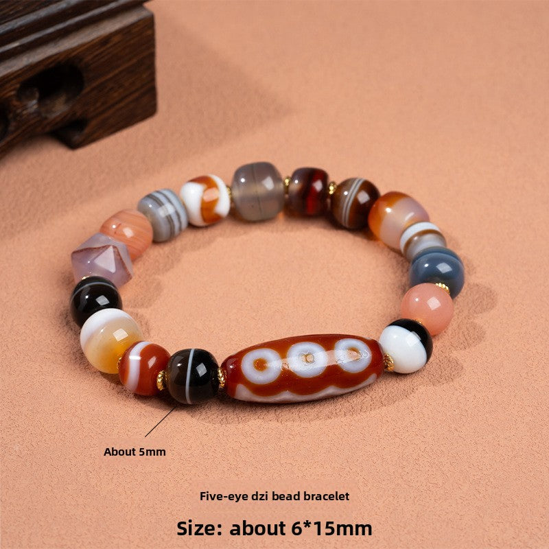 Zensoullab Natural Five-Eye Tibet Beads Duobao Agate Bracelet Fashion All-Match Men and Women Couple Single Ring Bracelet