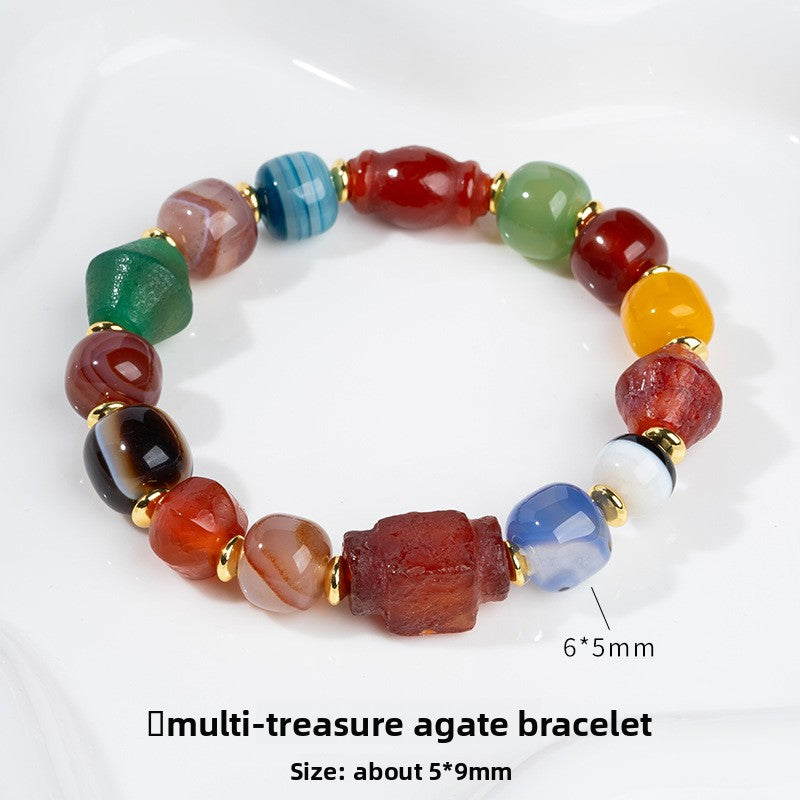 zensoullab Natural Three-Eyed Dzi Bead Agate Bracelet Fashion Versatile Unisex Couple Style Tiger Tooth Single Circle Bracelet In Stock