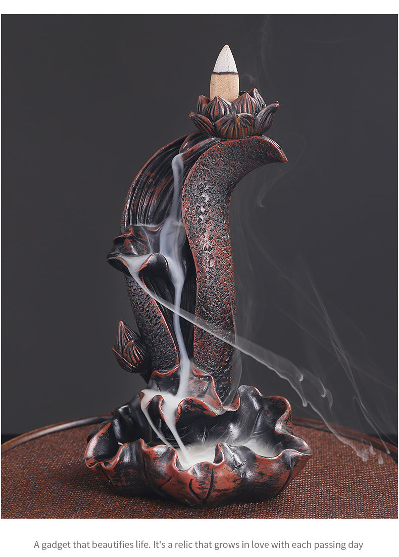 zensoullab Selected Resin Alpine Water Backflow Incense Burner Creative Lotus Leaf Lotus Backflow Sandalwood Burner Home Decor