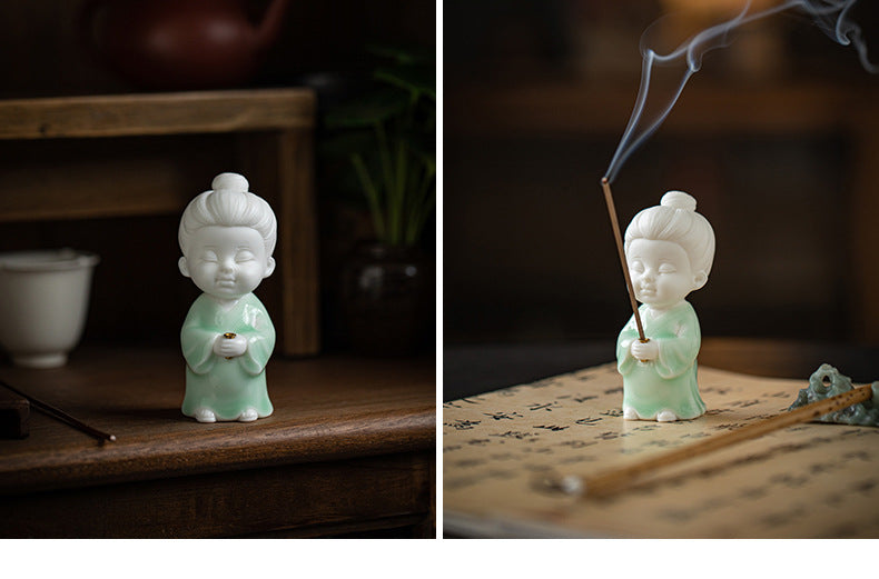 zensoullab Chinese Style Celadon Small Taoist Incense Holder Incense Stand Home Indoor Sandalwood Agarwood Incense Burner Zen Tea Room Incense Burner Incense Holder