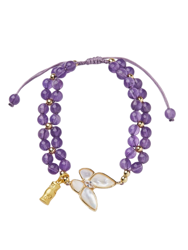Zensoullab Natural Amethyst Woven Bracelet Broken Cocoon Butterfly Bamboo Bracelet