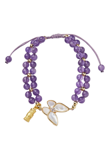 Zensoullab Natural Amethyst Woven Bracelet Broken Cocoon Butterfly Bamboo Bracelet