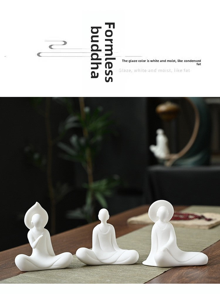 zensoullab Zen Ceramic Figure Formless Buddha Tea Ceremony Decoration Accessories Chinese Style Little Monk Home Living Room Entrance Creative Ornament