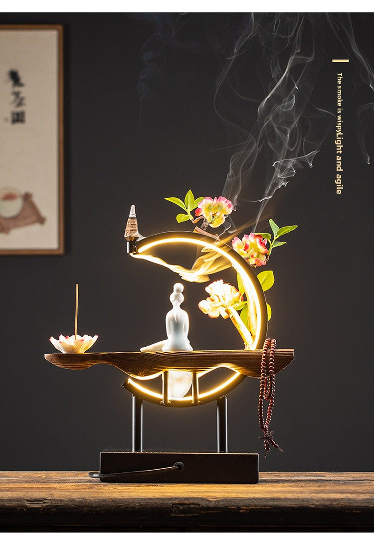 zensoullab New Chinese Style Backflow Incense Ornament Creative Lamp Ring Home Aromatherapy Burner Office Living Room Entrance Desktop Decoration