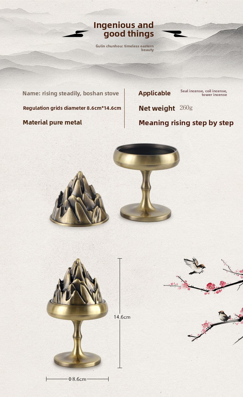 zensoullab High Rise Mountain Furnace Chinese Style Incense Burner Creative Home Indoor Antique Zen Ornament Incense Ceremony Study Tea Room Incense Burner