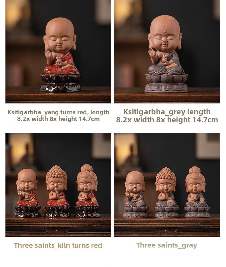 zensoullab Zen Chinese Style Saha Three Saints Desktop Ornament Creative Home Ceramic Buddhist Living Room Entrance Display Shelf Decoration