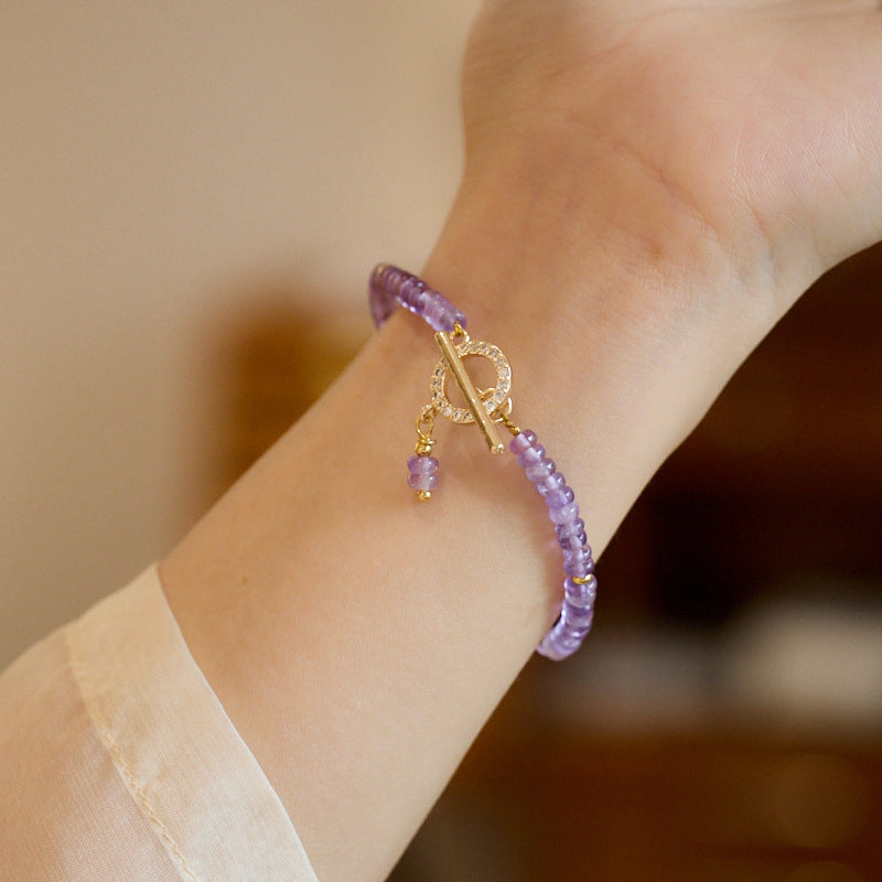 zensoullab Natural Amethyst Bracelet for Women Nine Purple Fire Calculation Plate Bead OT Clasp Crystal Bracelet