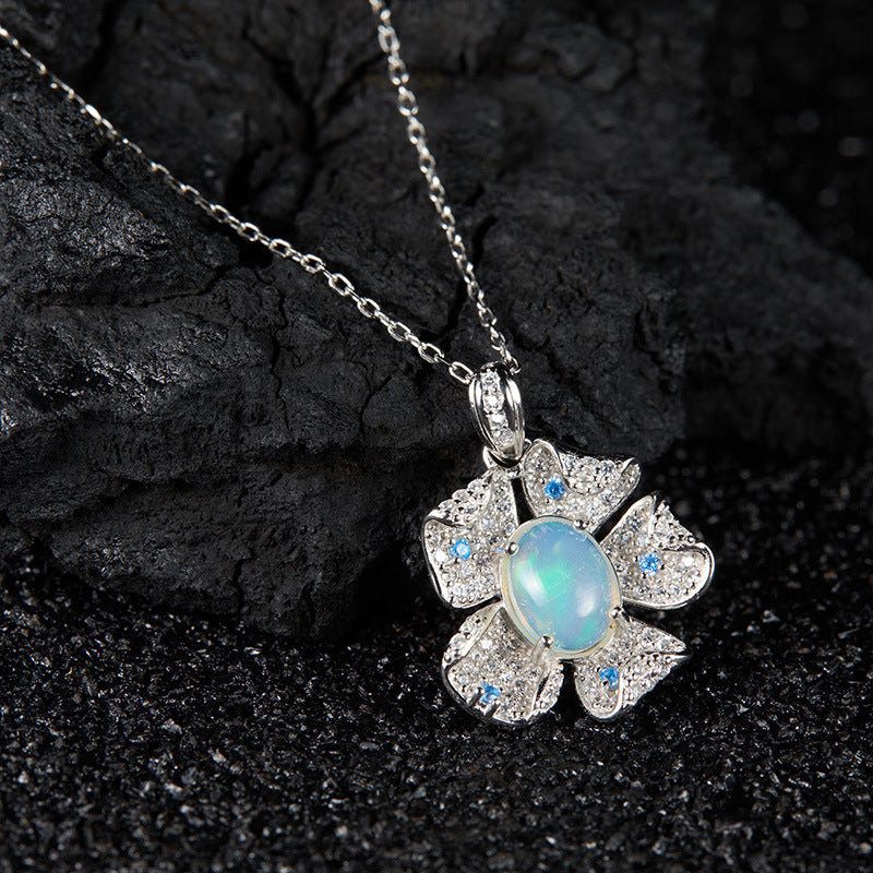 zensoullab Popular Flower Pendant S925 Sterling Silver Inlaid with Natural Opal Gemstone Necklace for Women