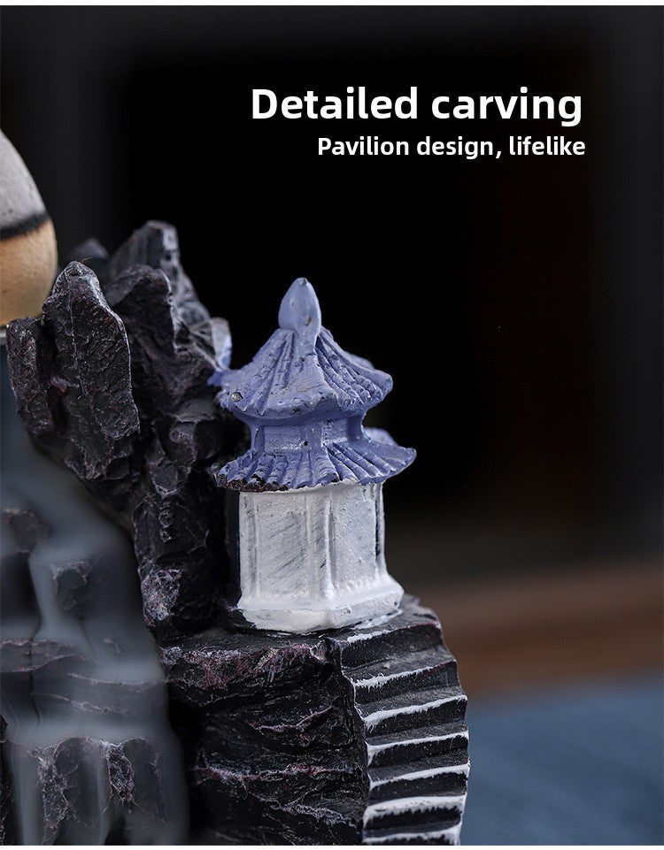 zensoullab Large Creative Resin Small Backflow Incense Burner Mountain Water Flow Sandalwood Agarwood Incense Burner Indoor Home Decoration