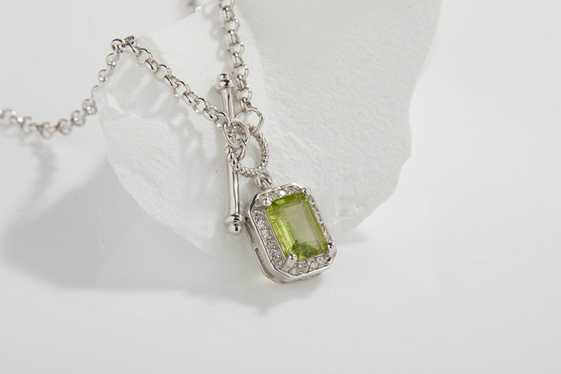 zensoullab S925 Inlaid Tassel Gemstone Series Necklace for Women Natural Black Spinel Peridot Collarbone Chain Jewelry