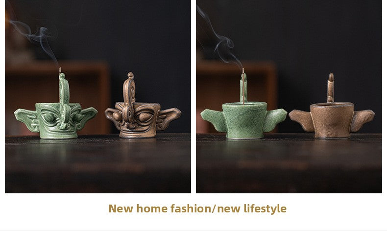 zensoullab Chinese Retro Cultural Creative Sanxingdui Bronze Long Eyes Mask Incense Holder Aromatherapy Burner Home Indoor Ceramic Incense Burner