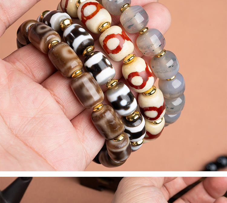 zensoullab Natural Tiger Tooth Dzi Bead Agate Bracelet Fashion Versatile High-Quality Unisex Couple Style Single Circle Bracelet In Stock