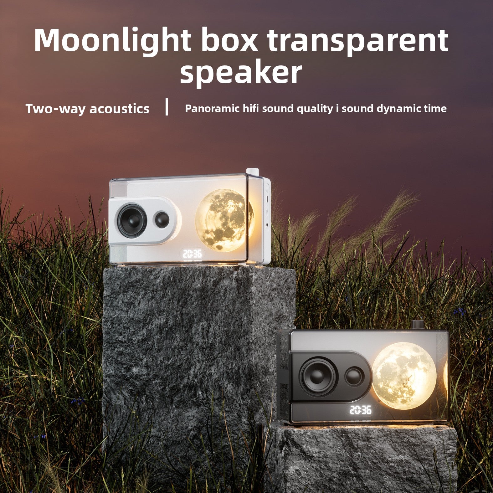 zensoullab Transparent Moonlight Box Bluetooth Speaker Atmosphere Clock Alarm Clock White Noise Moon Bluetooth Speaker Gift