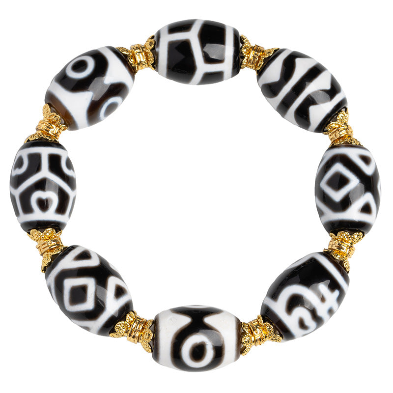 zensoullab Natural Multi-Gem Black and White Dalo Dzi Bead Taiwan Craft Agate Bracelet for Men and Women Couples Single Circle Bracelet In Stock