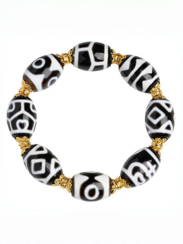 zensoullab Natural Multi-Gem Black and White Dalo Dzi Bead Taiwan Craft Agate Bracelet for Men and Women Couples Single Circle Bracelet In Stock