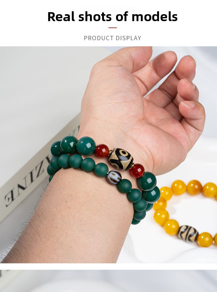 zensoullab Natural Three-Eyed Dzi Bead Agate Bracelet Fashion Versatile Unisex Couple Style Tiger Tooth Single Circle Bracelet In Stock