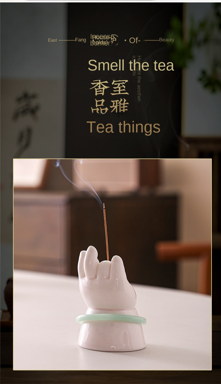 Zensoullab Creative Ceramic Buddha Hand Incense Burner Decoration Tea Ornaments Home Indoor Small Incense Burner Joss-Stick Incense Stick Holder Incense Holder Agarwood Road
