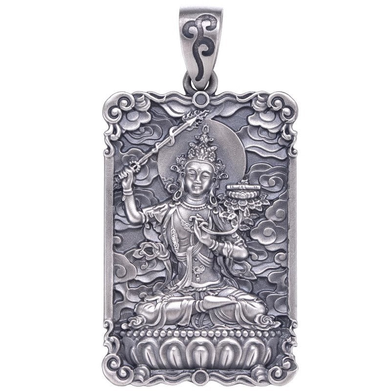 zensoullab Manjushri Bodhisattva Pendant for Men, Zodiac Rabbit, Retro Solid Necklace Amulet