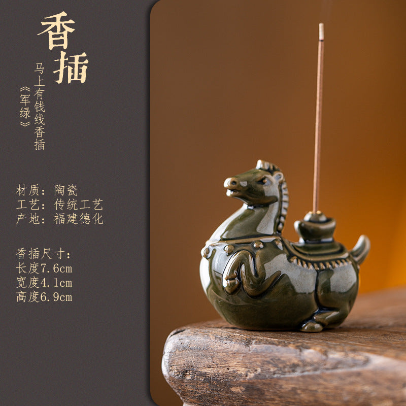 Zensoullab Tangma Celadon Line Incense Holder Ceramic Immediately Rich Creative Tea Table Decoration Vertical Incense Holder Gift Incense Holder Incense Ceremony