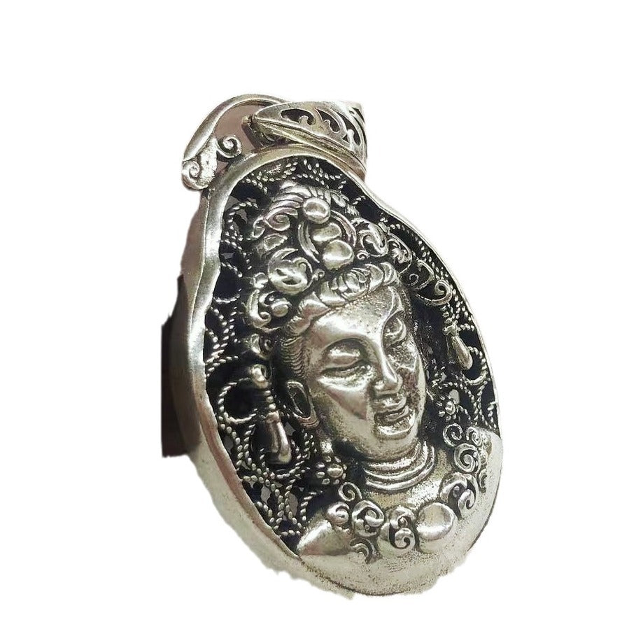 Zensoullab Thai Silver Men's Pendant Guanyin Pendant Distressed Long Ethnic Style Six Words Mantra Virgin Vintage Handmade Buddha