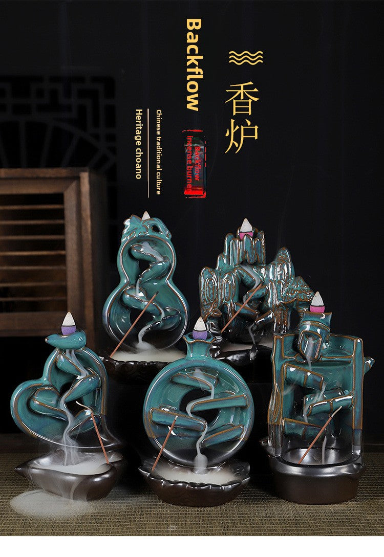 zensoullab Two-Faced Backflow Incense Burner Ceramic Mountain Water Flow Incense Burner Ceramic Incense Holder Office Creative Ornament