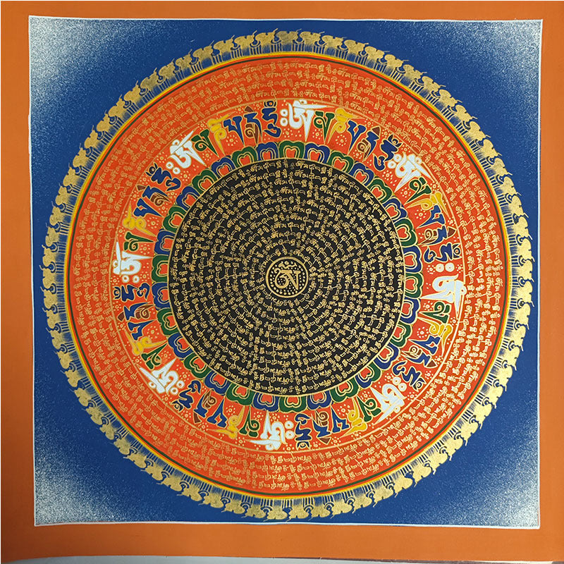 zensoullab Nepal Hand-painted Sutra Mandala Thangka Painted Starry Sky Six-Word Mantra Tibetan Thangka Mandala Decorative Hanging Painting