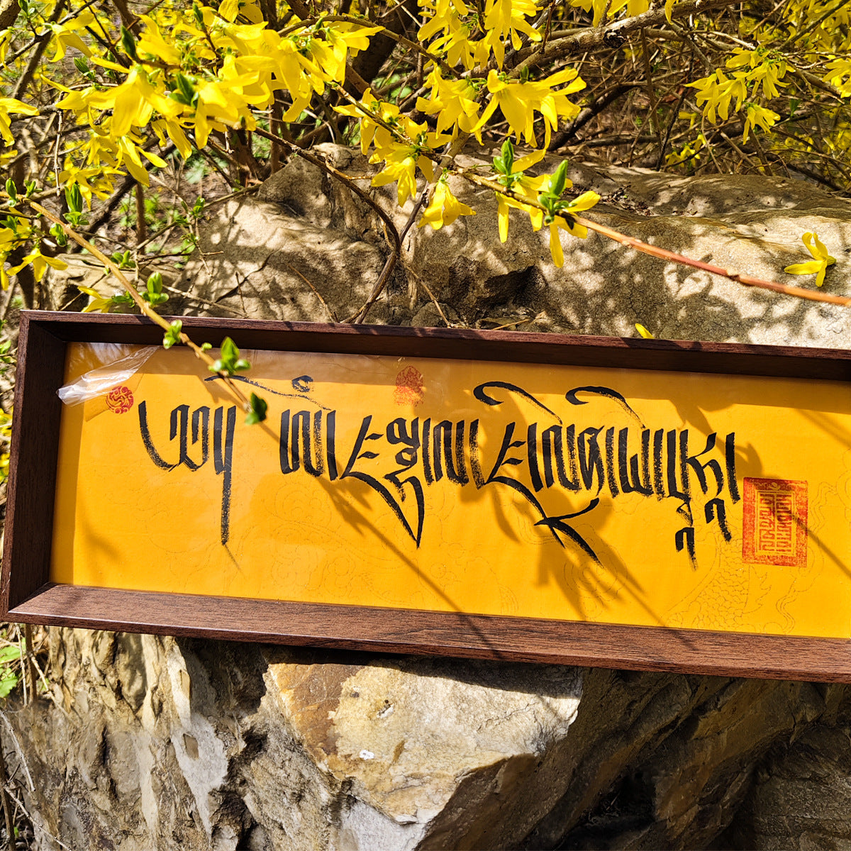 zensoullab Tibetan Hand-painted Thangka Yellow God of Wealth Zaki Ram Manjushri Mantra Scripture Tabletop Hanging Painting Calligraphy Decoration Ornament