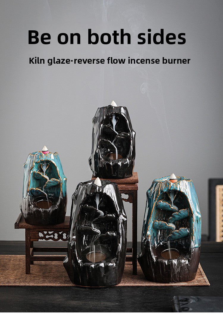 zensoullab Backflow Incense Burner Left and Right Fengyuan Kiln Change Antique Sandalwood Incense Burner Large Home Indoor Creative Ornament