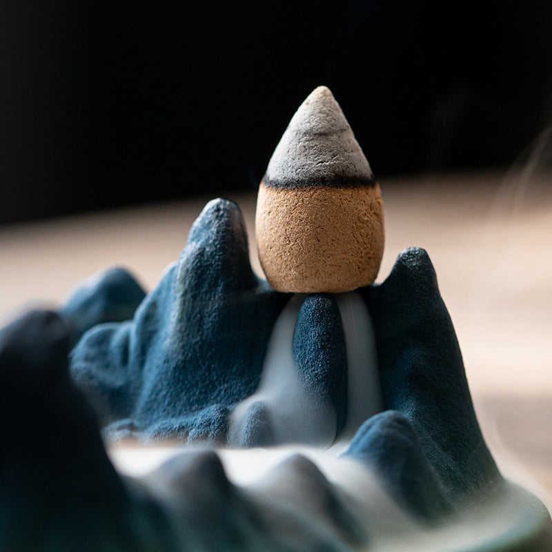 Zensoullab Thousand-Li Landscape Ceramic Wire Incense Holder Backflow Incense Burner Home Indoor Incense Burner Zen Study Tea Table Incense Holder Ornaments