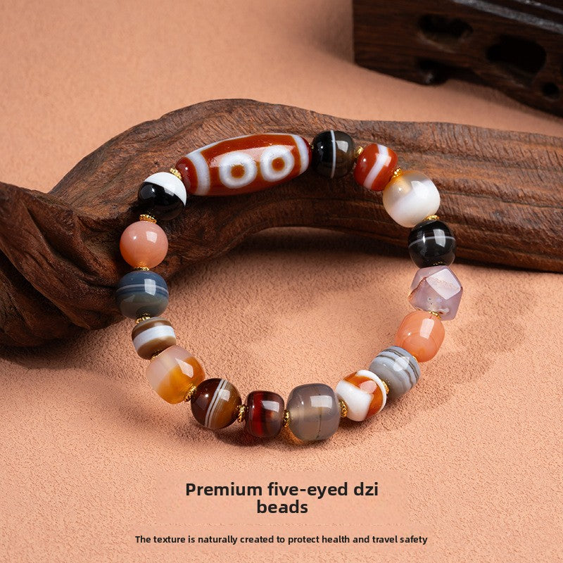 Zensoullab Natural Five-Eye Tibet Beads Duobao Agate Bracelet Fashion All-Match Men and Women Couple Single Ring Bracelet