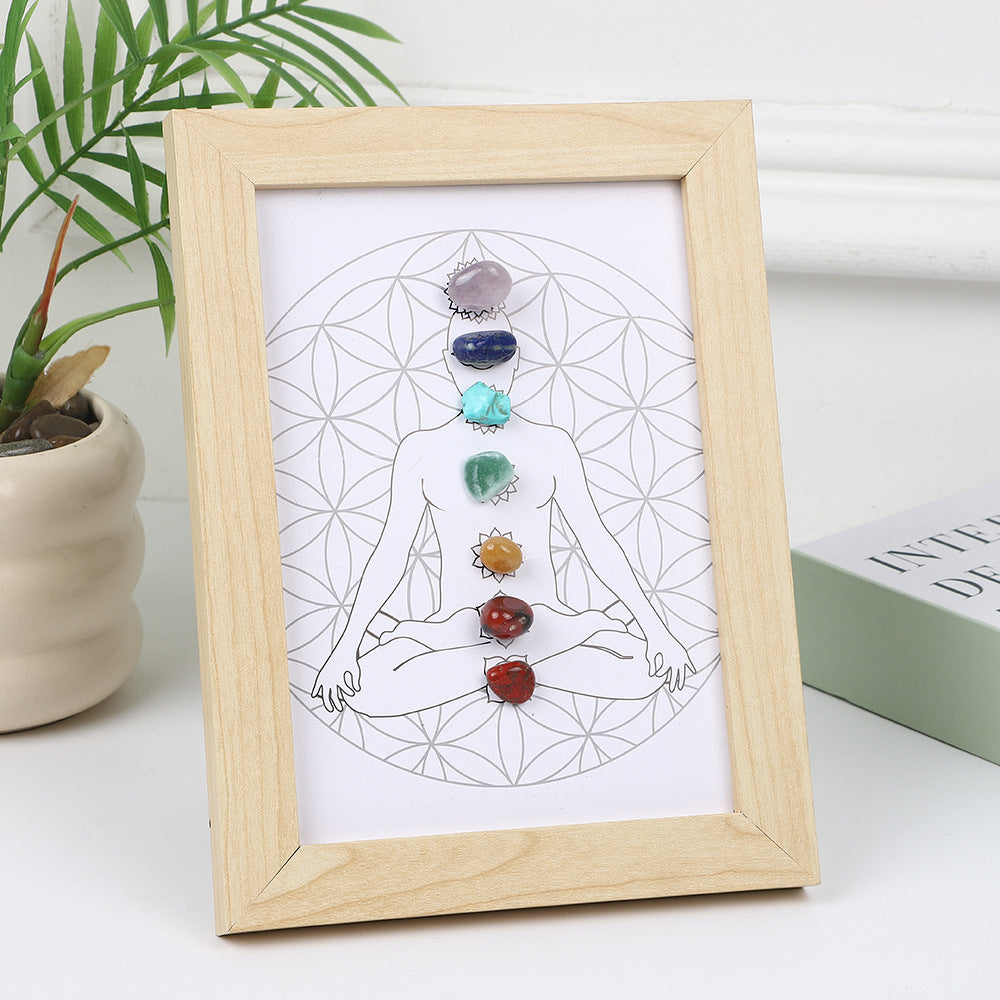 zensoullab Meditation Natural Raw Stone Specimen Frame Ornament Natural Crystal Mineral Colorful Seven-Color Stone Picture Frame Display Stand