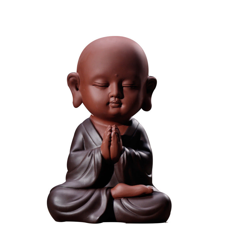 zensoullab Zen Purple Clay Blessing Little Monk Home Decor Chinese Style Entrance Living Room Buddha Hall Large Small Novice Figurine