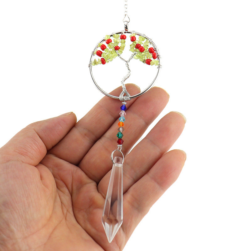 zensoullab Handmade Woven Crystal Gravel Tree of Life Crystal Ball Pendant Hanging Decoration for Indoor Curtain Decoration