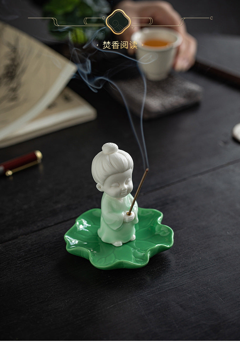 zensoullab Chinese Style Celadon Small Taoist Incense Holder Incense Stand Home Indoor Sandalwood Agarwood Incense Burner Zen Tea Room Incense Burner Incense Holder