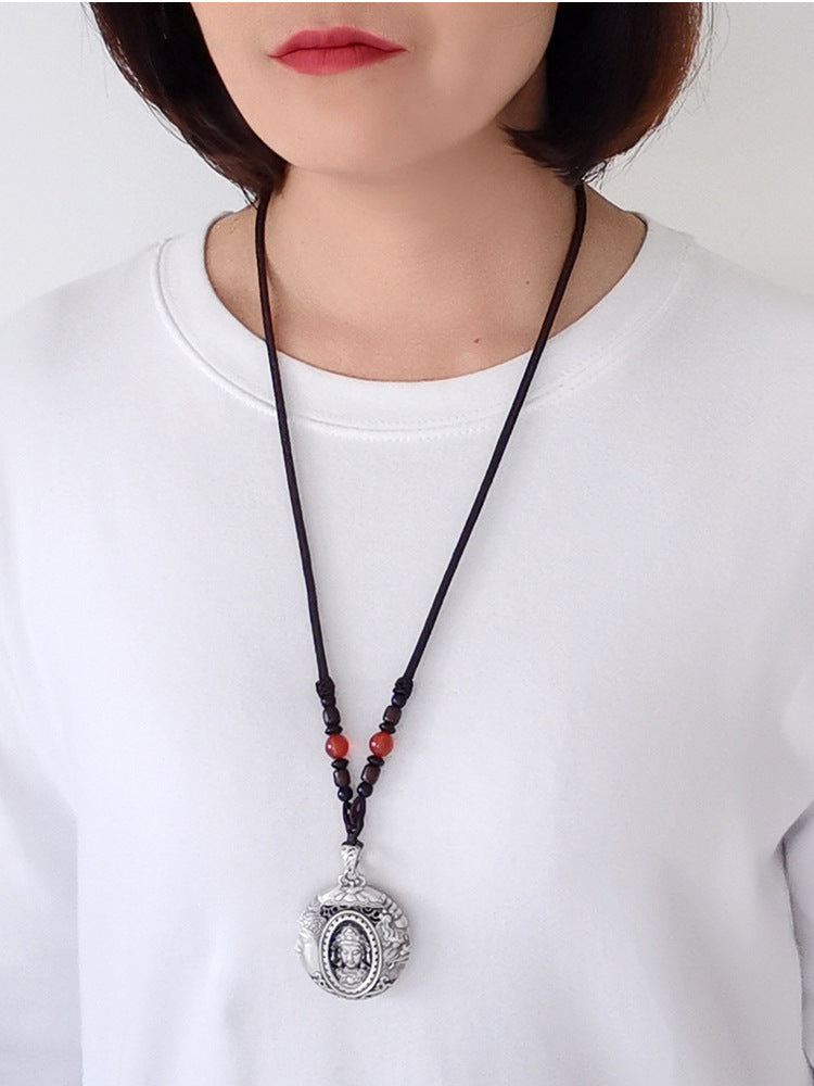 zensoullab One Thought Becomes Buddha Magic Thai Silver Sweater Chain Long Vintage Necklace Large Pendant Hanging Pendant 2023 Pendant
