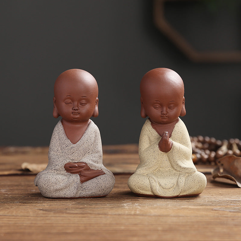 zensoullab Purple Clay Little Monk Zen Home Decor Chinese Style Ornament Living Room Study Entrance Tea Room Tea Pet Bonsai Ceramic Decoration