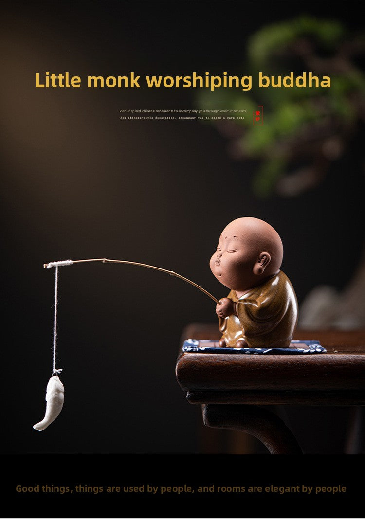 zensoullab Creative Ceramic Cute Little Monk Incense Desktop Ornament Home Incense Holder Incense Burner Incense Tray