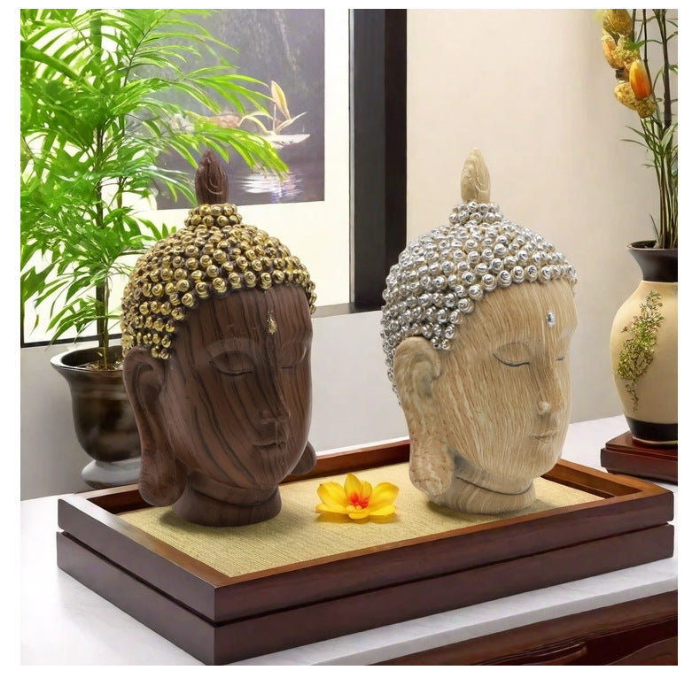 zensoullab Southeast Asian Buddha Statue Buddha Head Ornament New Chinese Zen Resin Craft Living Room Tea Room Home Retro Decoration