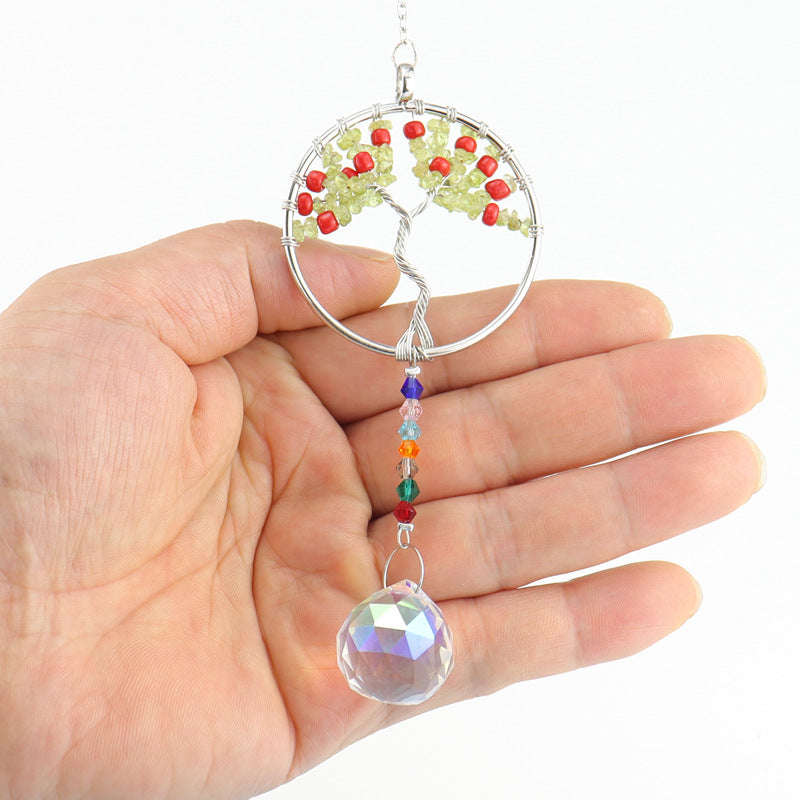 zensoullab Handmade Woven Crystal Gravel Tree of Life Crystal Ball Pendant Hanging Decoration for Indoor Curtain Decoration