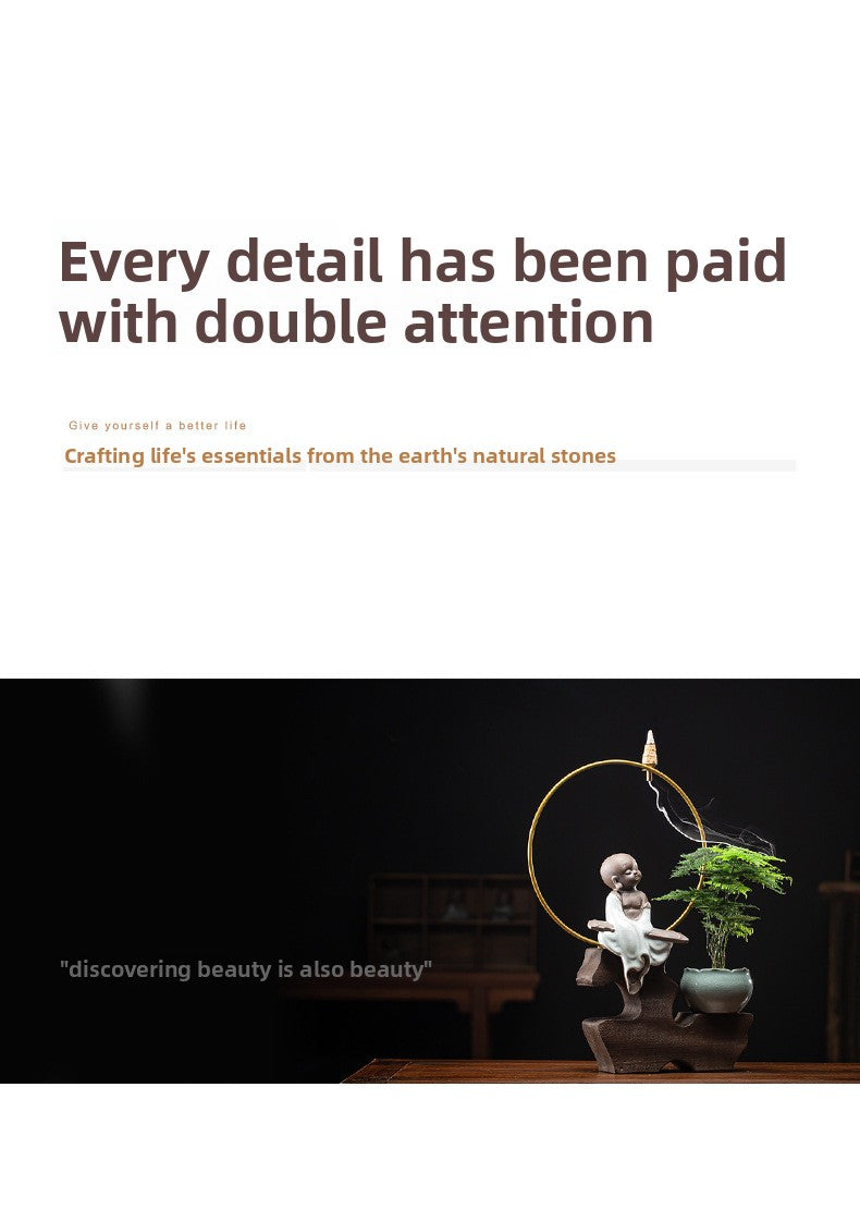 zensoullab Zen Style Backflow Incense Burner Ornament Sha Mi Monk Chinese Style Home Living Room Office Potted Incense Burner Gift