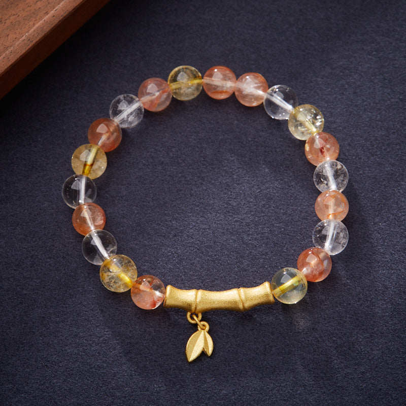 zensoullab Natural 8MM Red Rubber Flower Bracelet for Women, Ascending Bamboo Crystal Bracelet